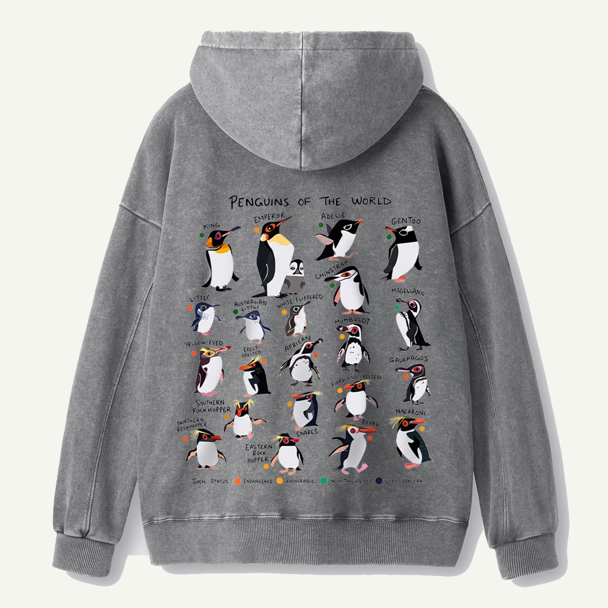 Penguins Of The World Guide Washed Hoodie