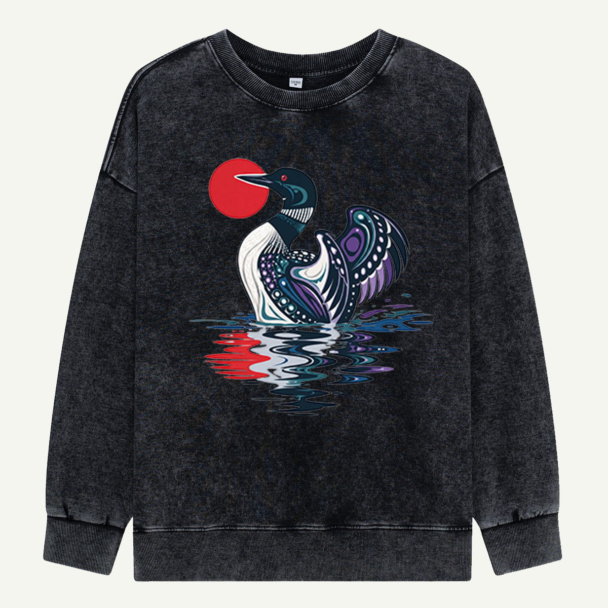 Loon Beneath the Red Sun Washed Sweatshirts