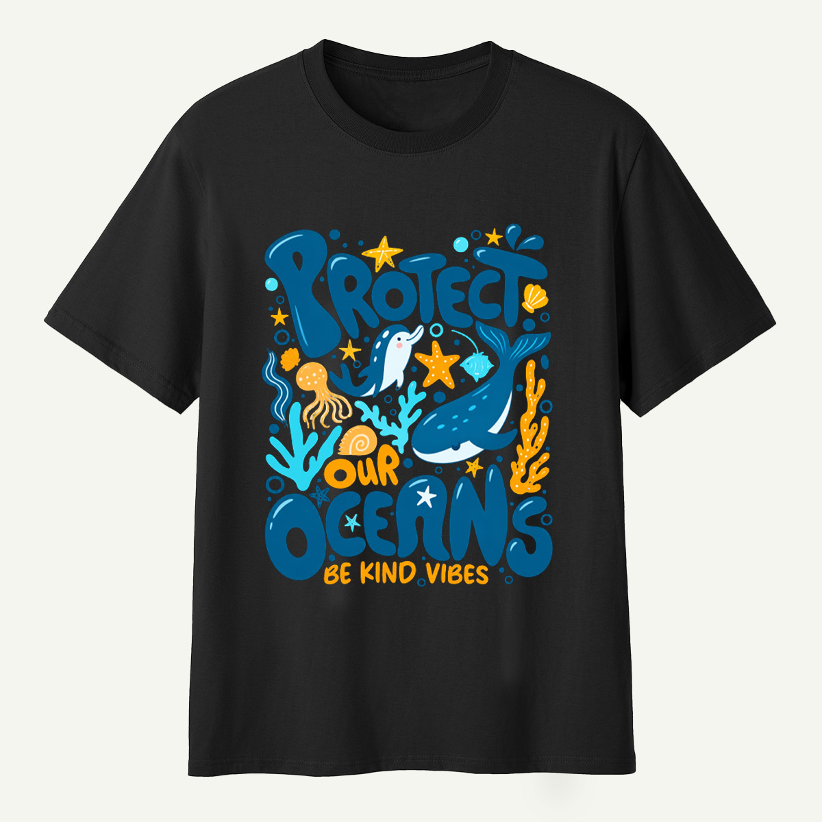 Protect Our Oceans Be Kind Vibes Whale Dolphin Coral T-Shirt