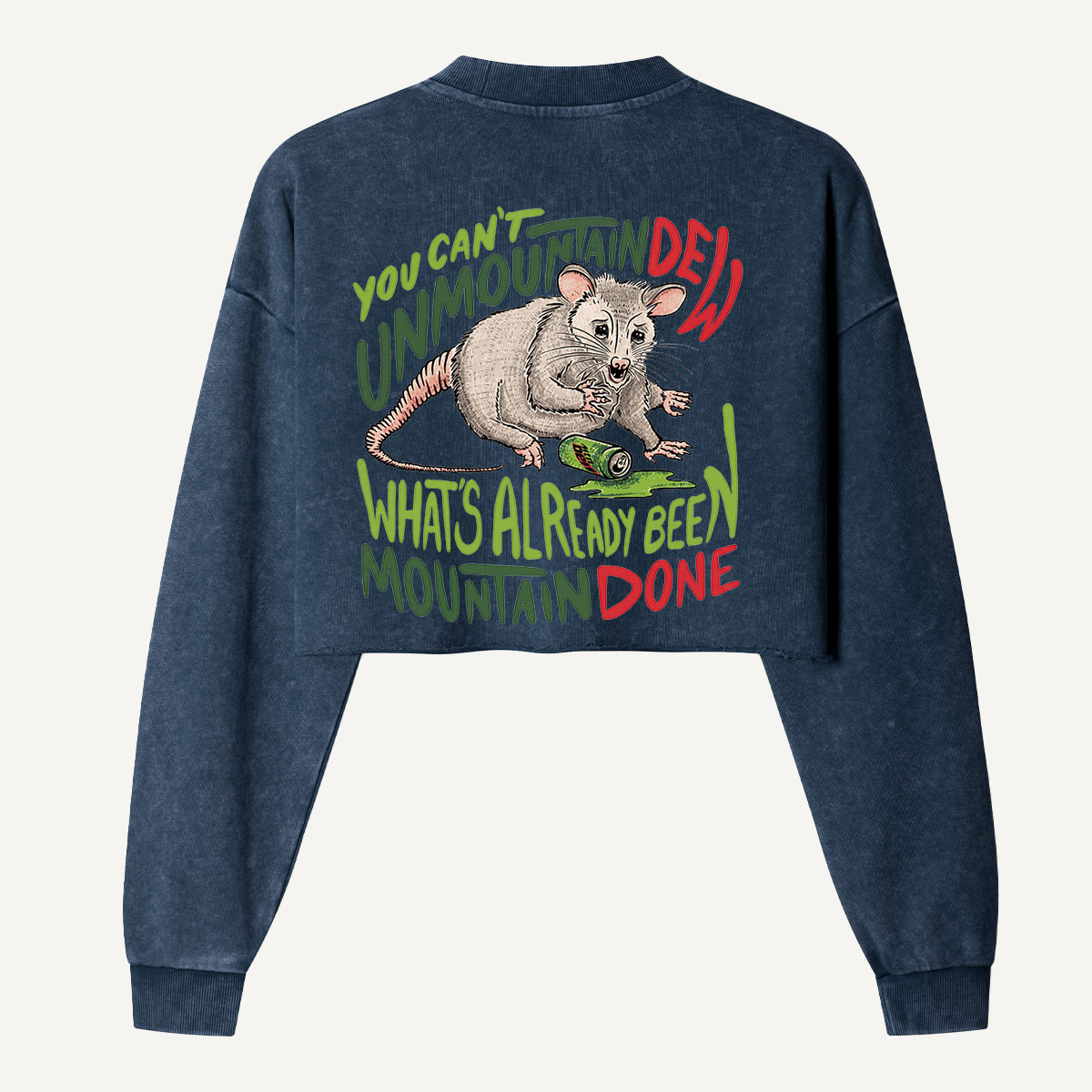 Mountain Done Opossum Retro Parody Women's Washed Cropped Sweatshirt