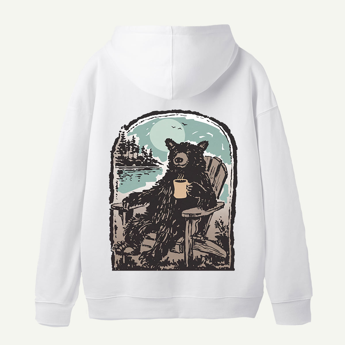 Relaxing Black Bear by the Lake Back Printed Hoodie