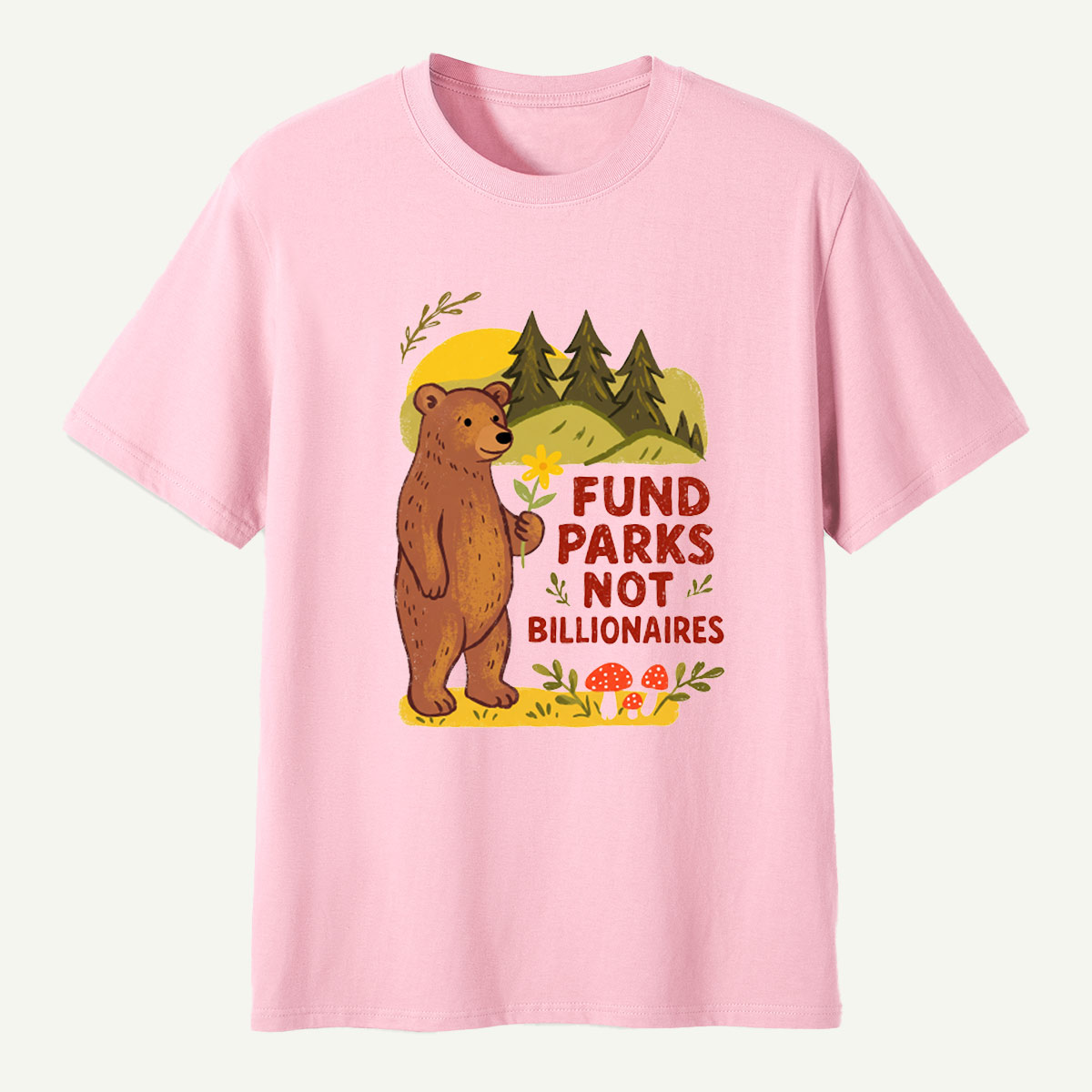 Fund Parks Not Billionaires Bear Wildflower Mountain Graphic T-Shirt