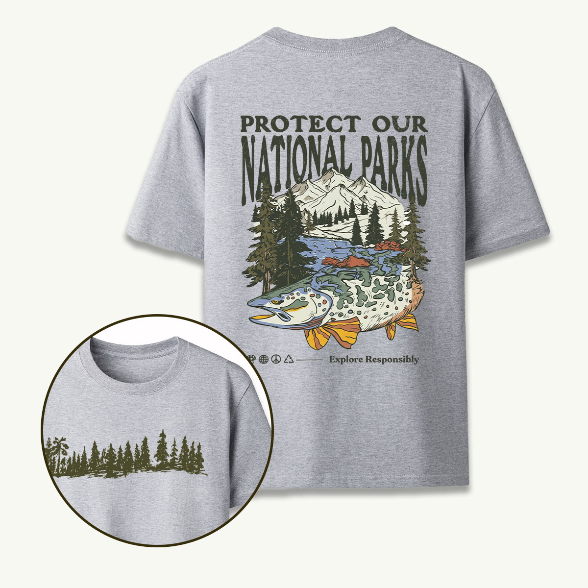 Nature Hiking Explorer Mountain Fish T-Shirt