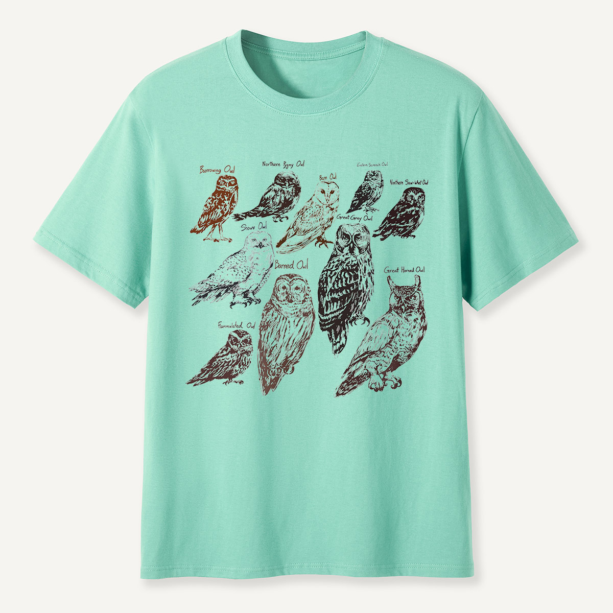 Illustrated Owl Species Nature T-Shirt