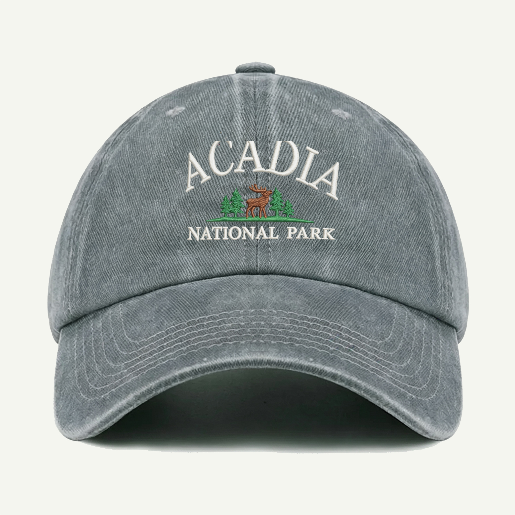Acadia National Park Moose Forest Washed Embroidered Hat