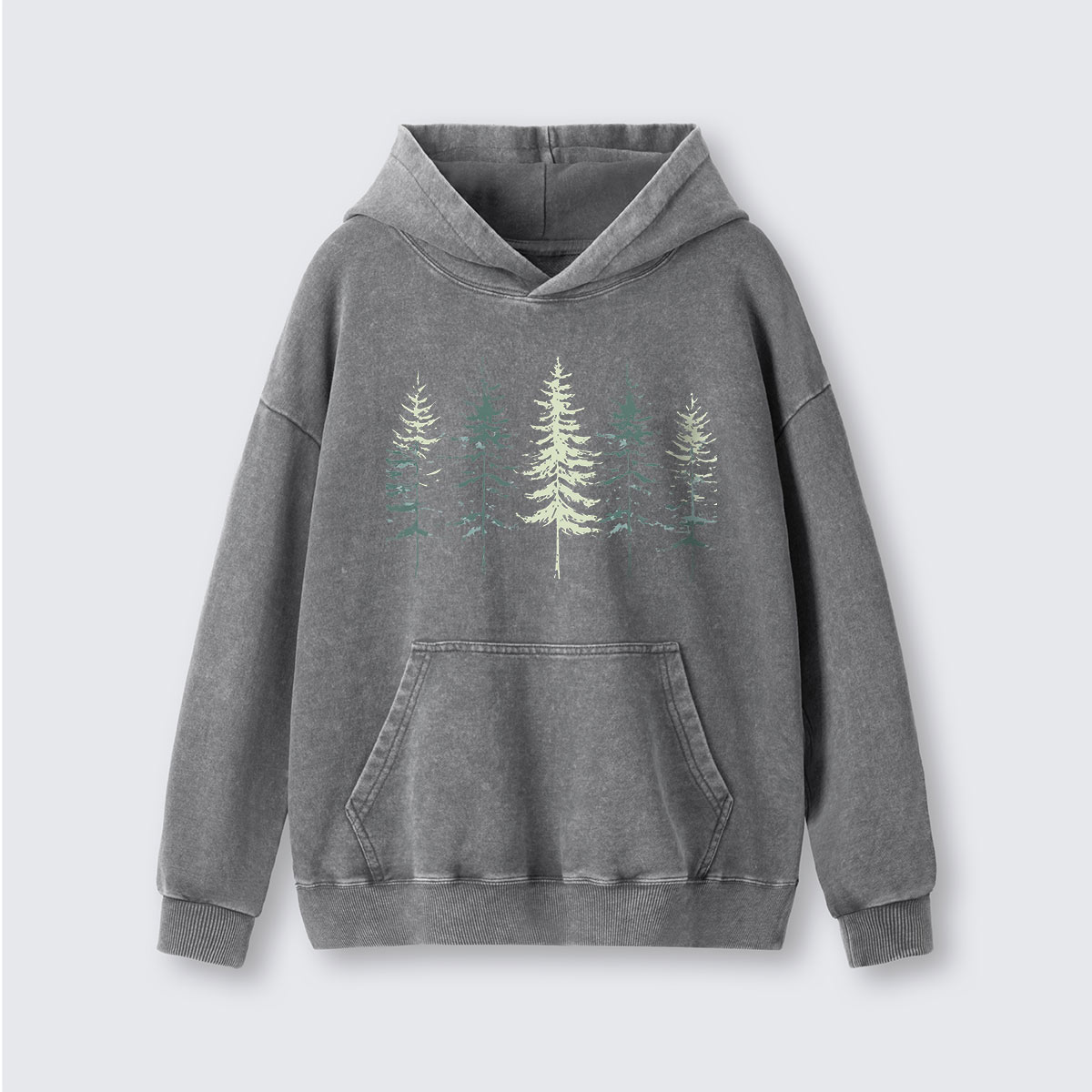 Minimal Pine Forest Silhouette Washed Hoodie