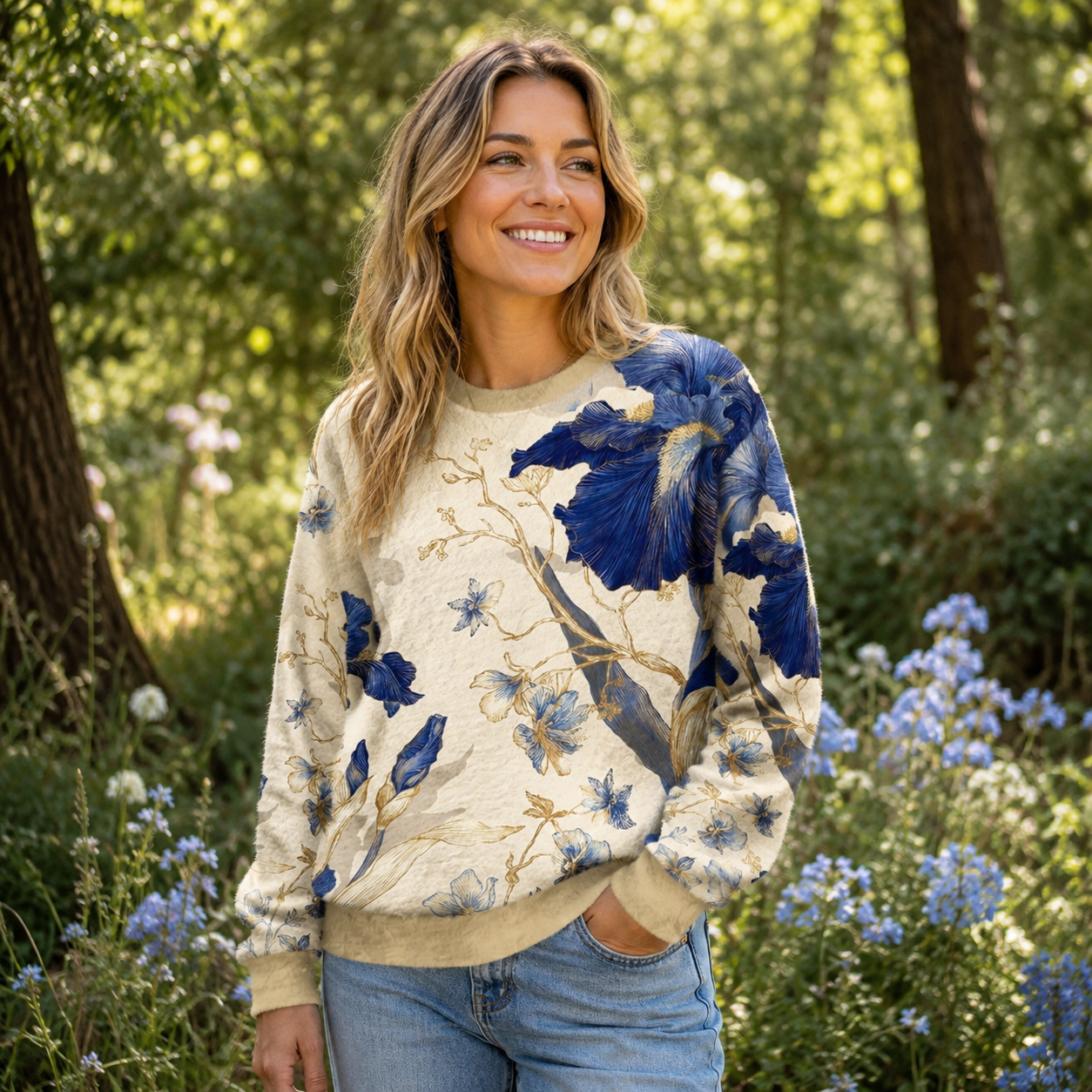 Blue Iris Botanical Ugly Fuzzy Fleece Sweatshirt