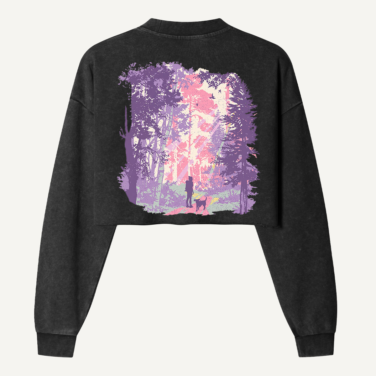 Dreamy Pastel Forest Walk Women's Washed Cropped Sweatshirt