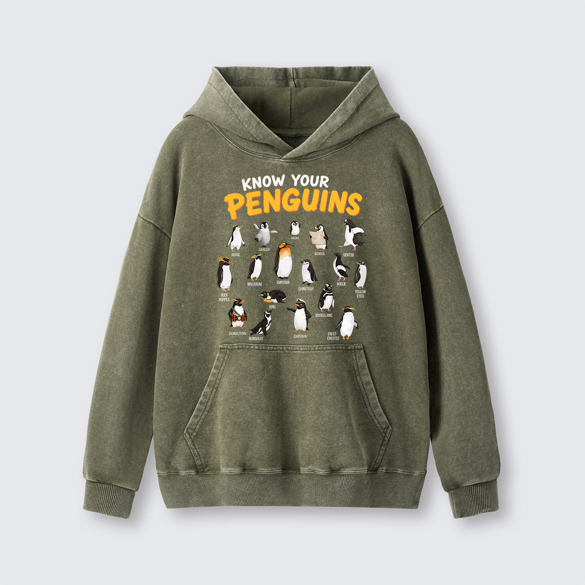 Know Your Penguins Penguin Species Washed Hoodie