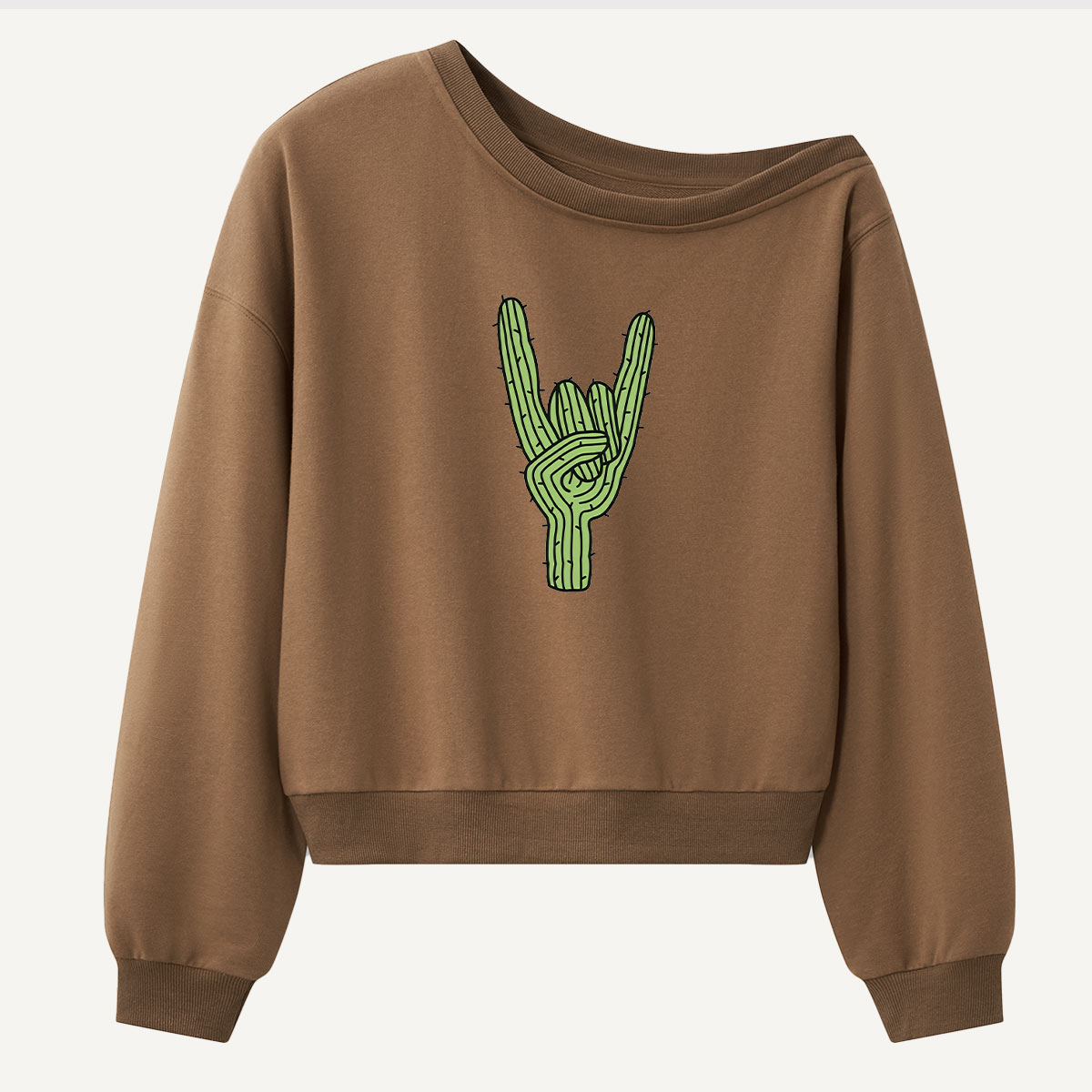 Cactus Rock Hand Sign Women Off Shoulder Sweatshirt
