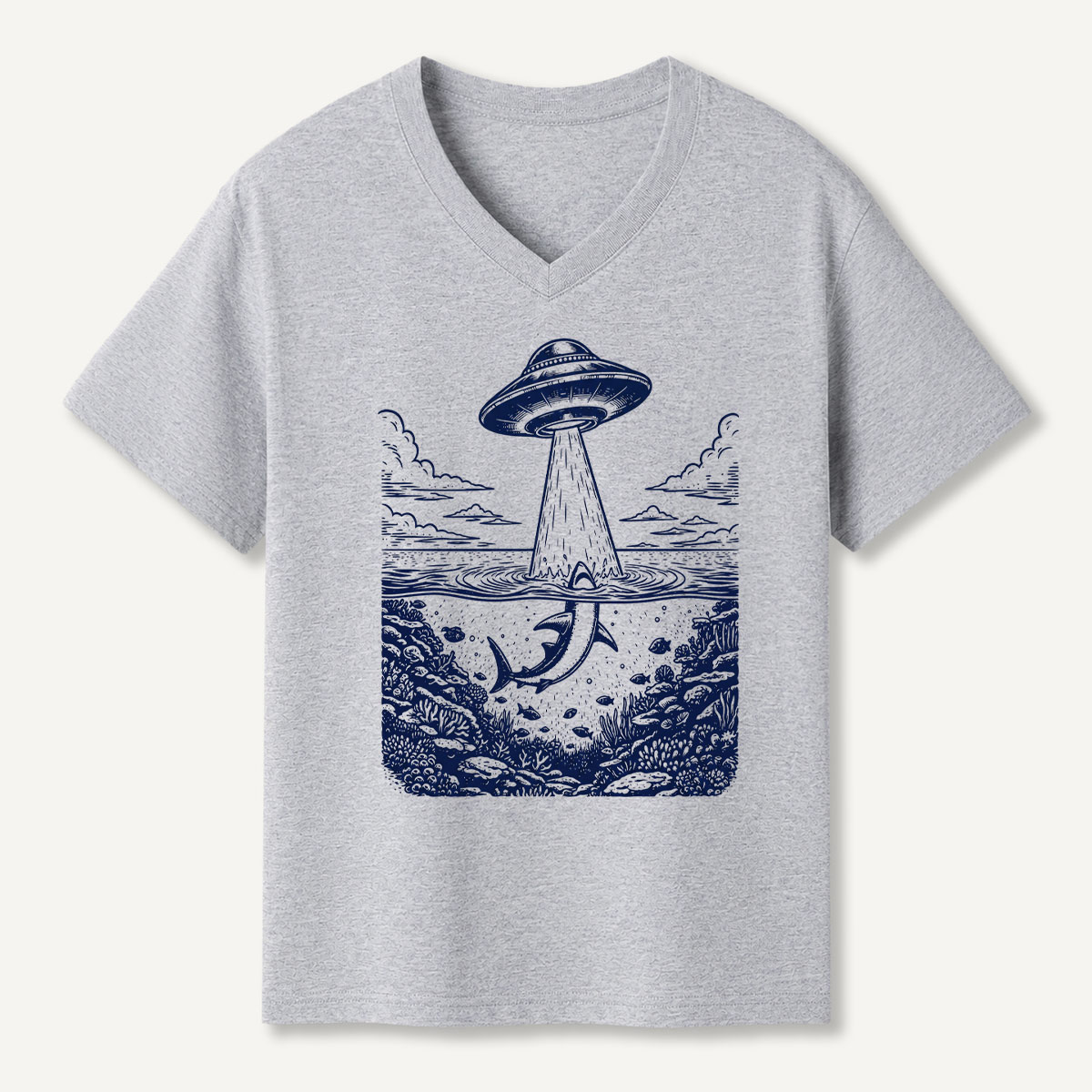 Alien Abduction Ocean Encounter V-neck T-Shirt