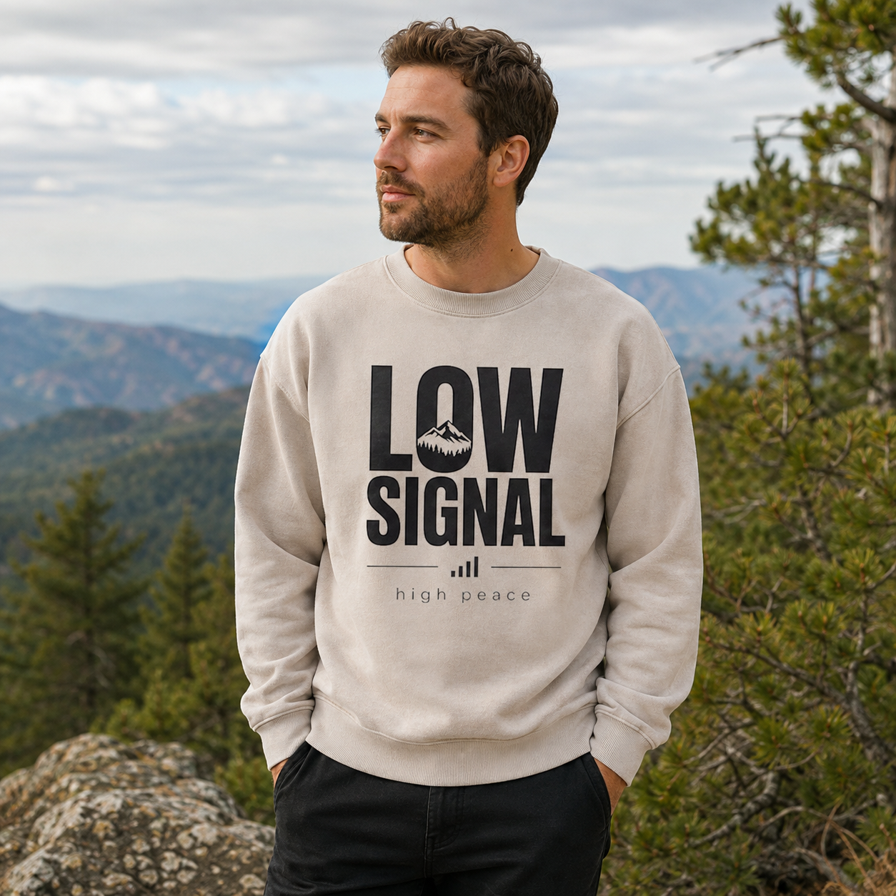 Low Signal, High Peace Washed Sweatshirts