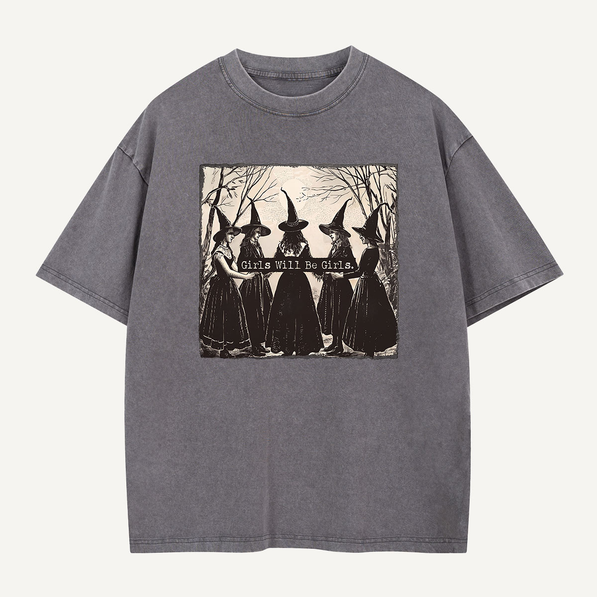 Girls Will Be Girls Witch Circle Washed T-Shirt