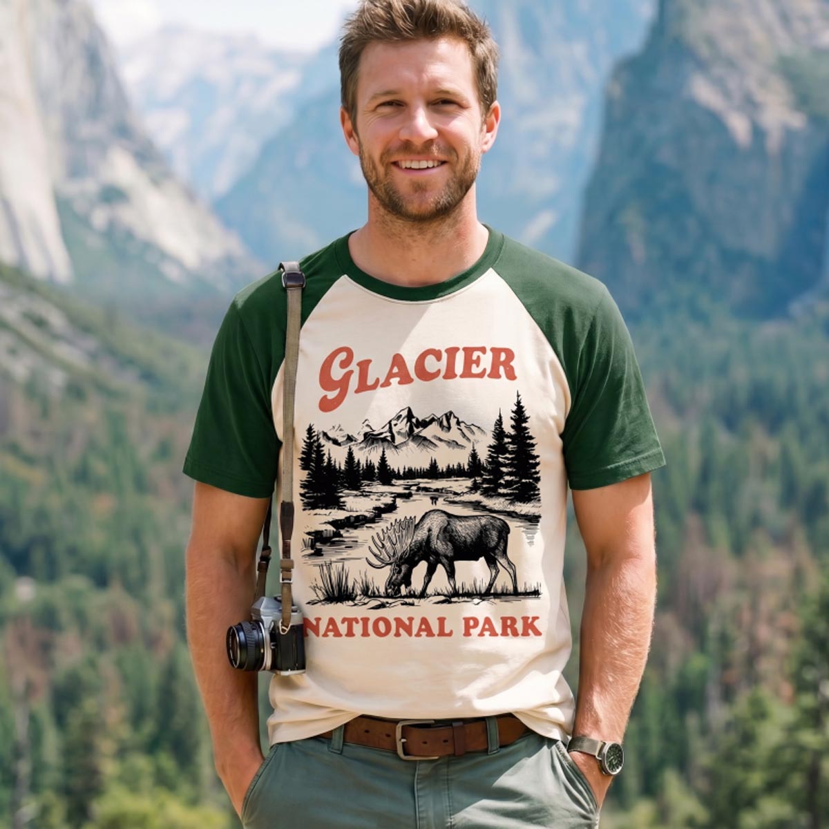 Moose Wilderness Glacier National Park Raglan T-Shirt