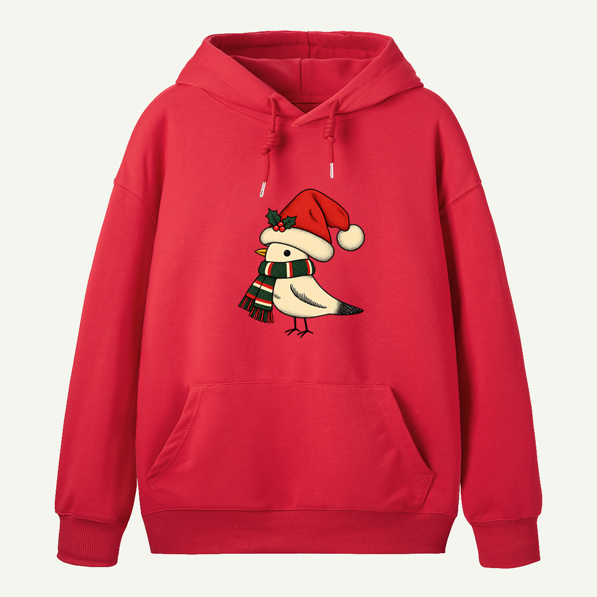 Cute Winter Bird Wearing Santa Hat And Striped Christmas Scarf Hoodie