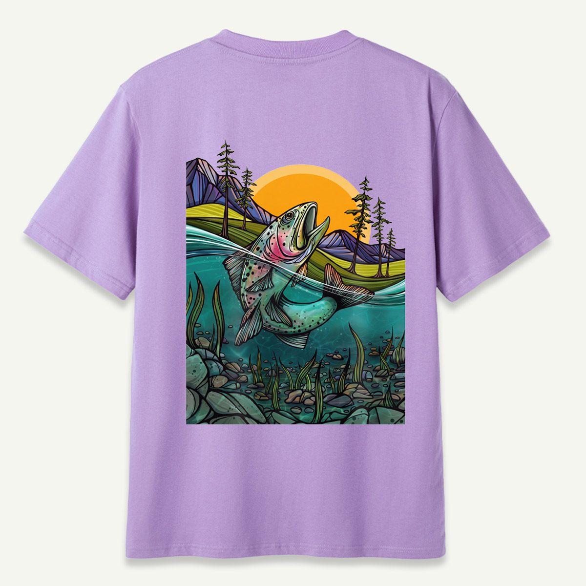 Leaping Trout River Mountain Sunset Landscape T-Shirt