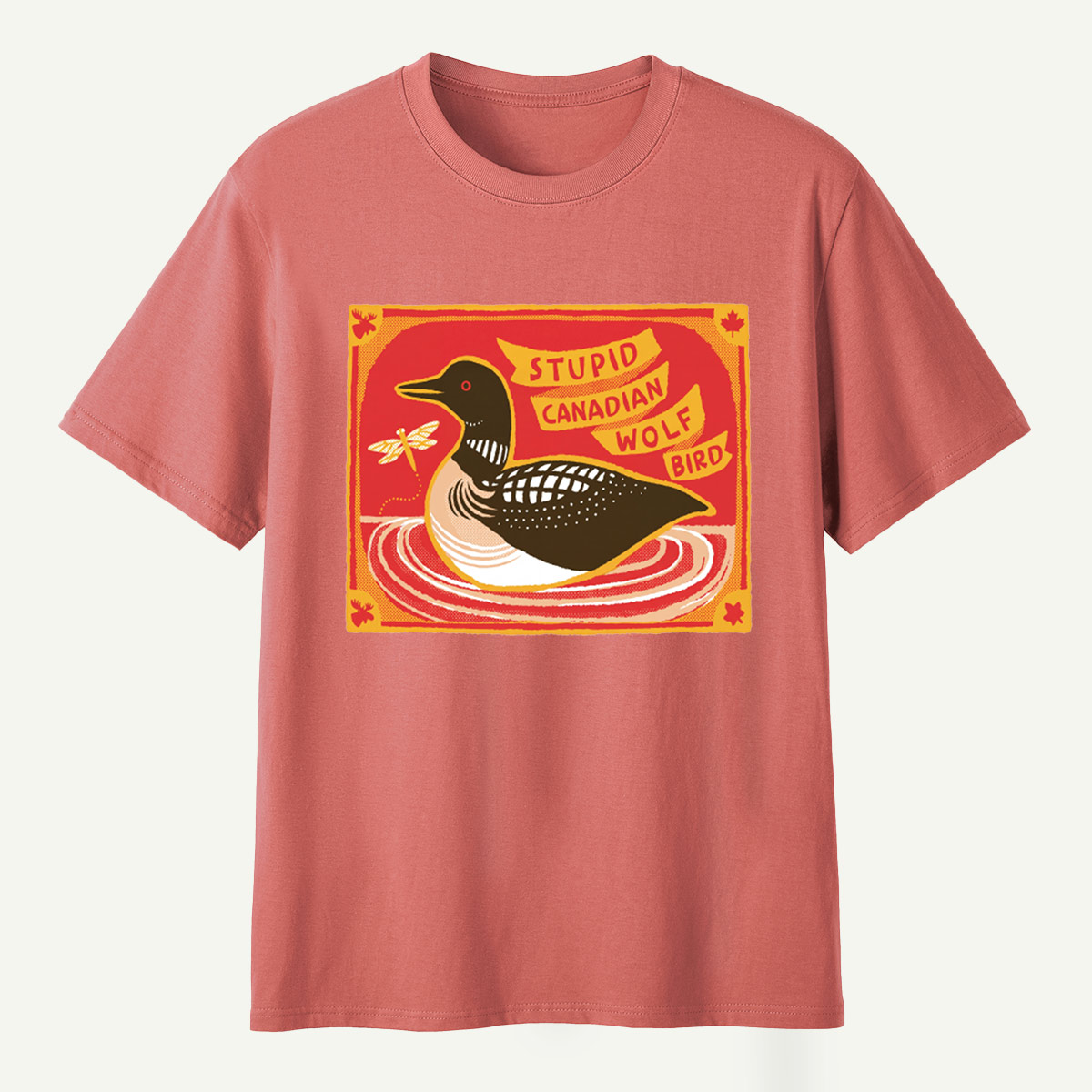Stupid Canadian Wolf Bird Duck Lake Wildlife Retro Illustration T-Shirt