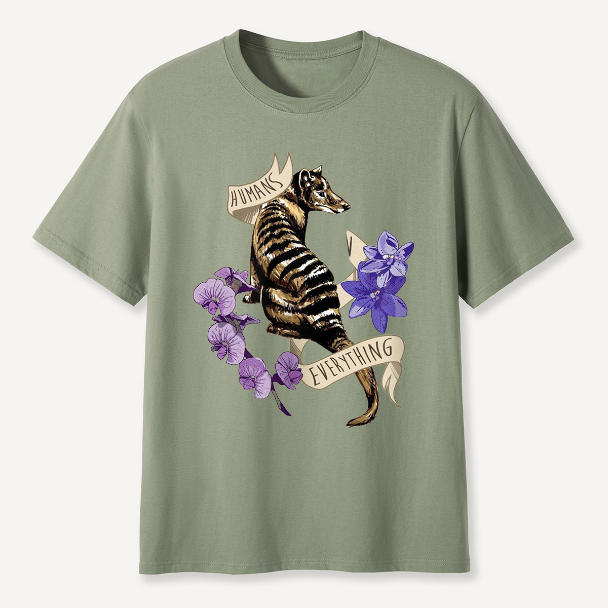 Humans Ruin Everything Thylacine Flowers T-Shirt