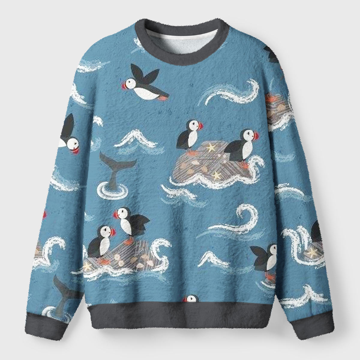 Puffin Party at Sea Ugly Fuzzy Fleece Sweatshirt