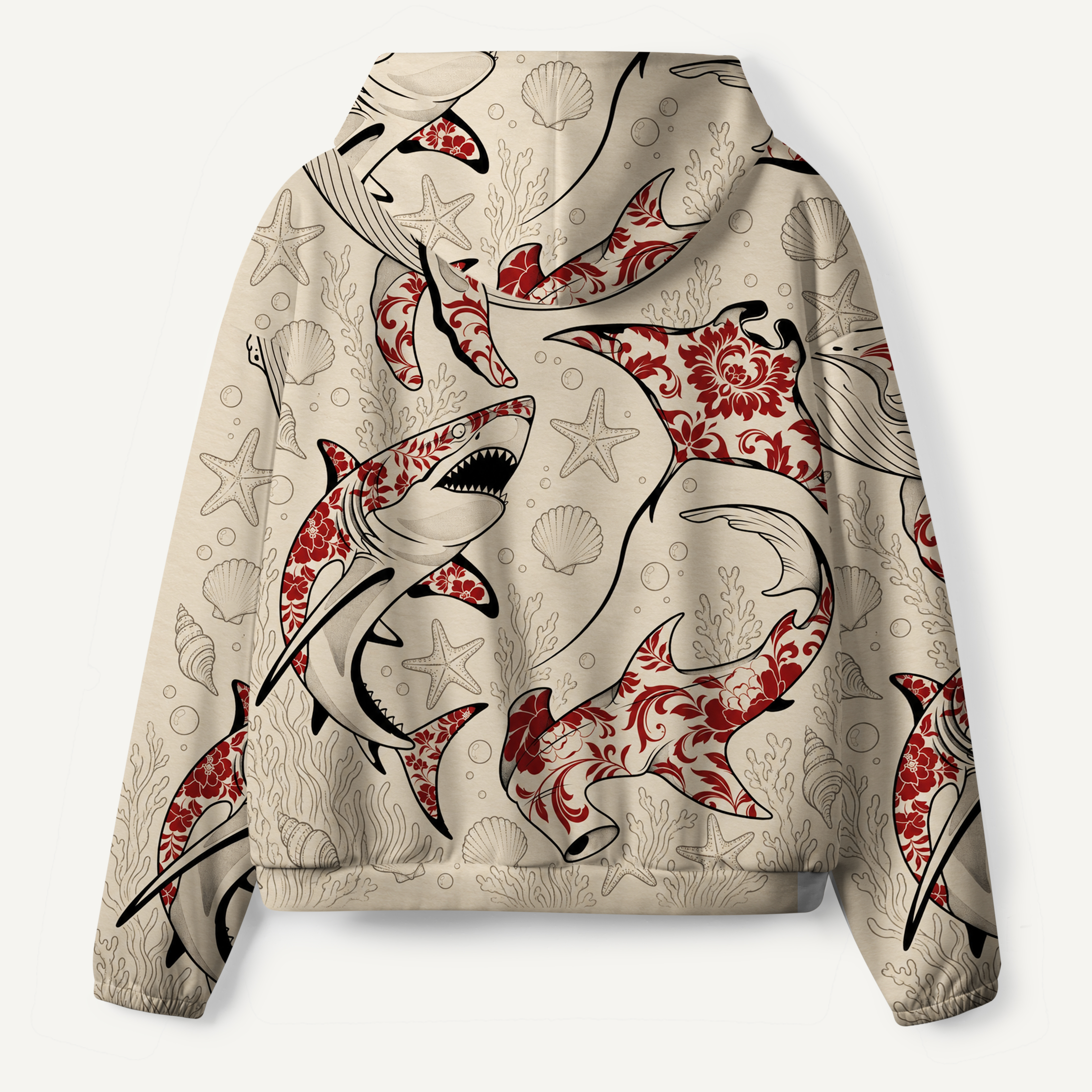 Vintage Ocean Shark Whale Damask All Over Print All-over Printed Hoodie