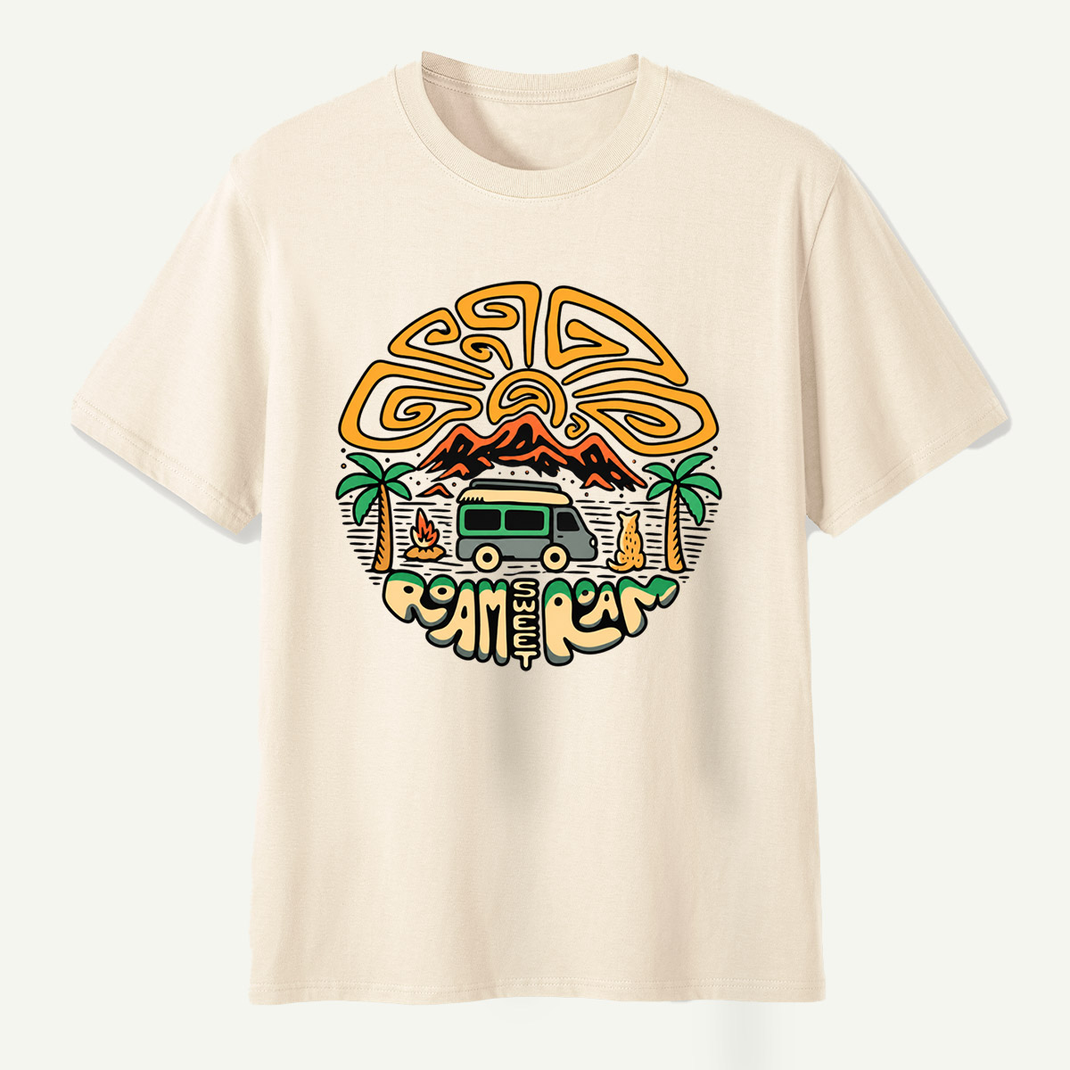 Roam Wild Camper Van Mountain Camping Adventure T-Shirt