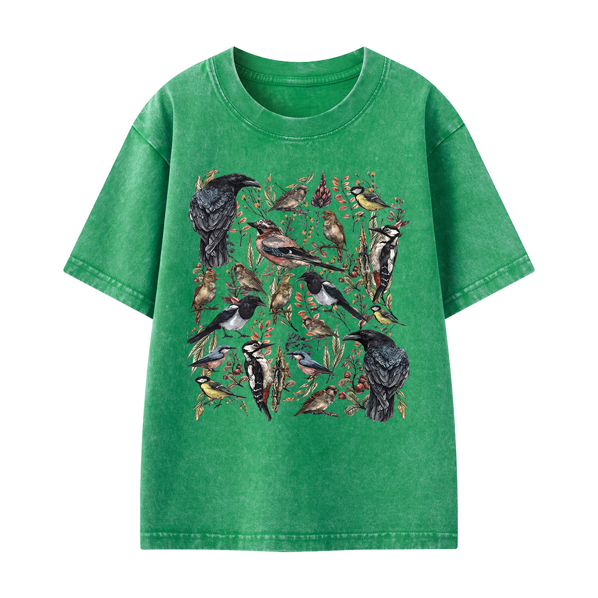 Vintage Wild Birds Botanical Kids Washed T-Shirt