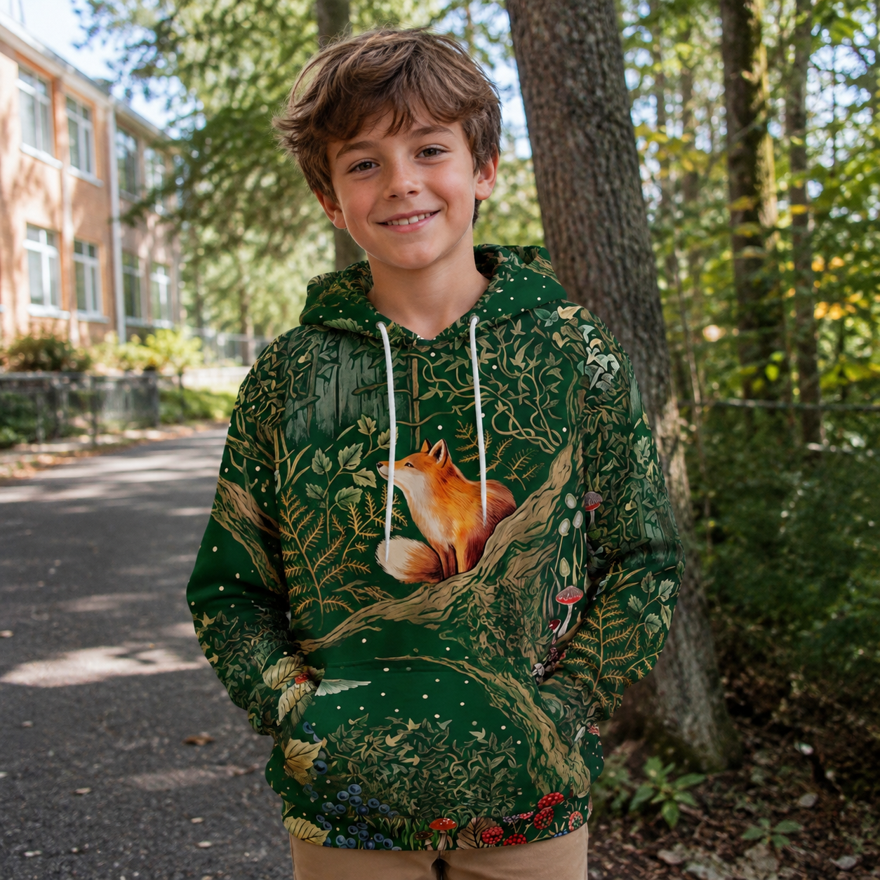 Woodland Tapestry Animal Kids Premium Eco Hoodie