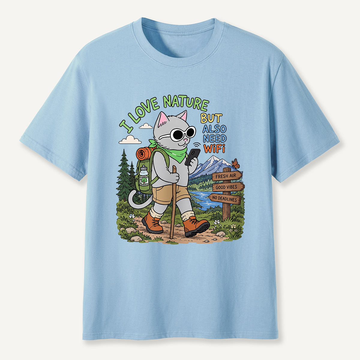 I Love Nature but Also Need WiFi Cat Hiking T-Shirt