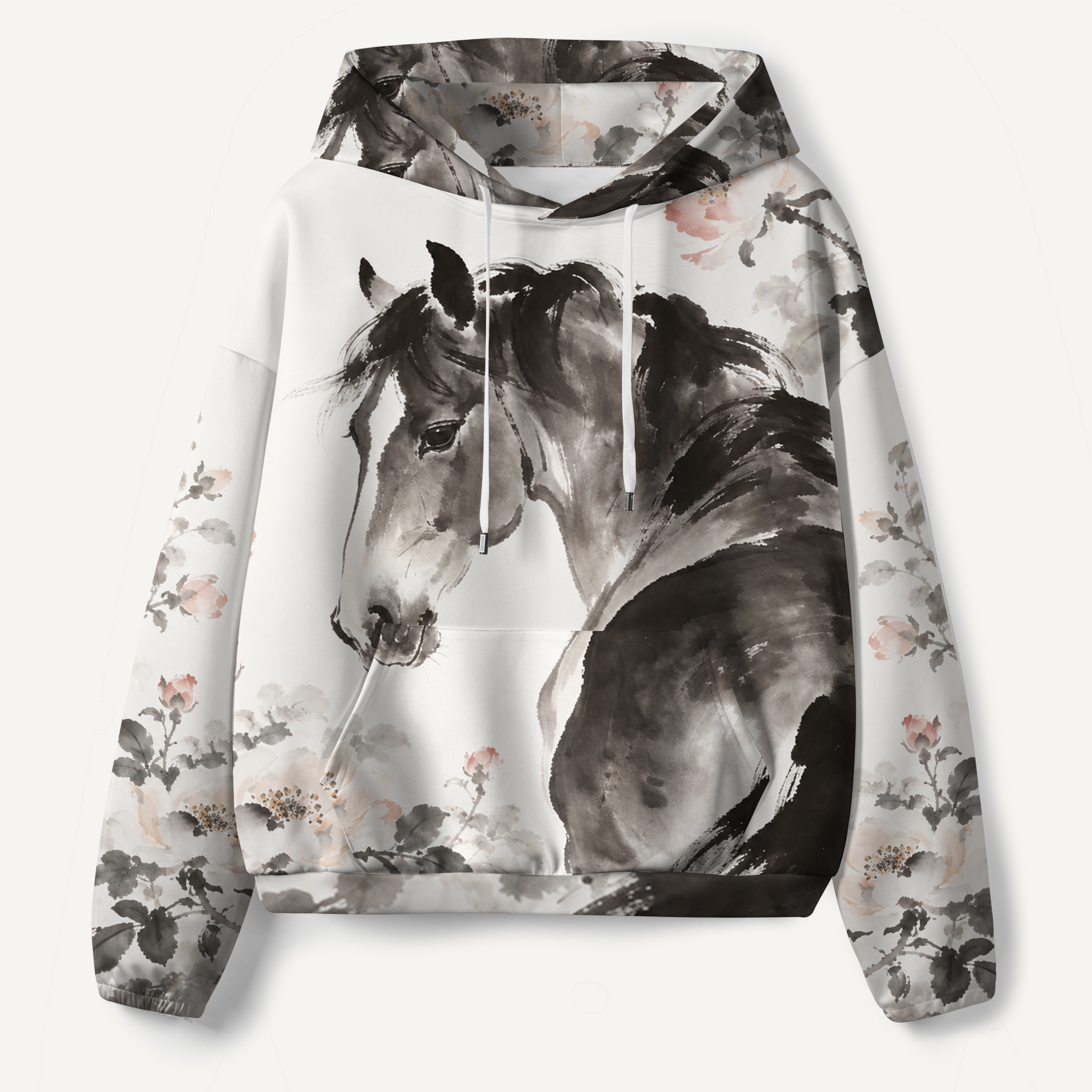Floral Horse Watercolor Portrait All-over Printed Hoodie