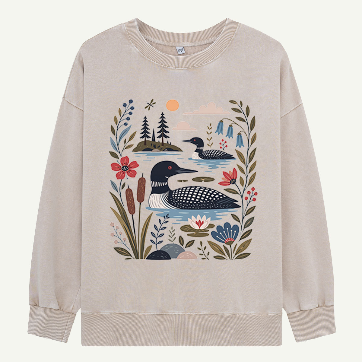 Loons Among the Lilies Washed Sweatshirts