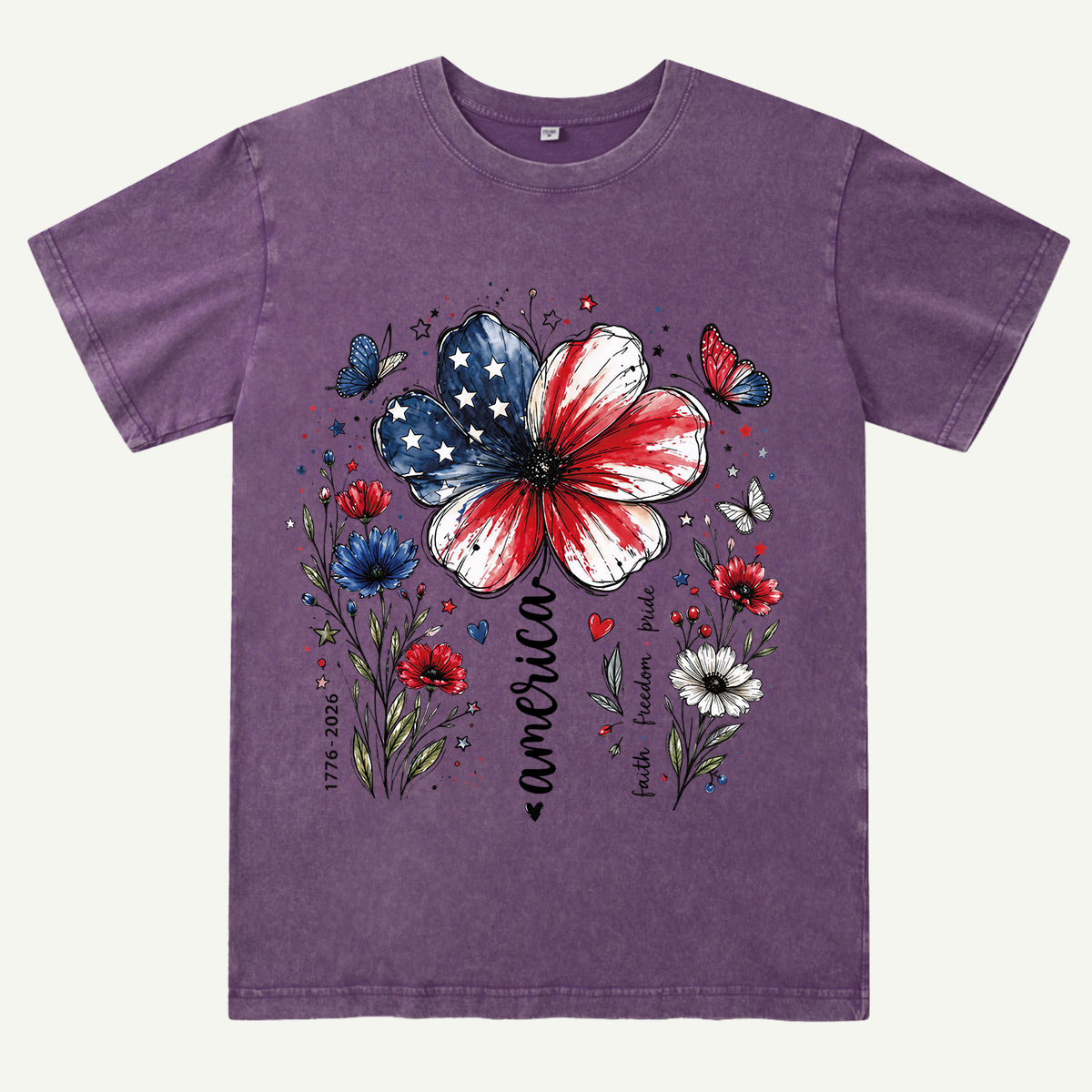 USA 250th Anniversary Floral Washed T-Shirt
