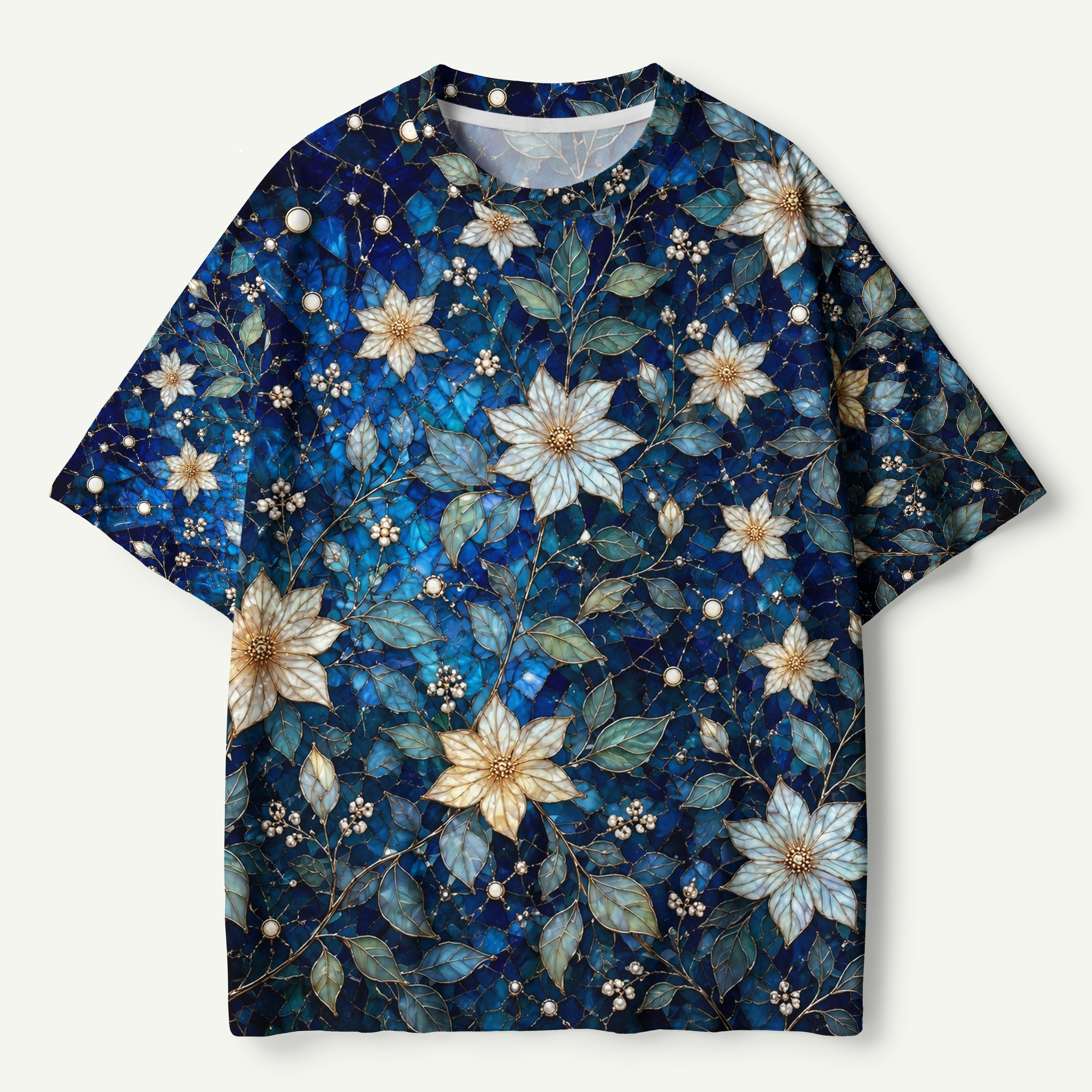Moonlit White Flowers Night Garden Premium Pure Cotton Tee