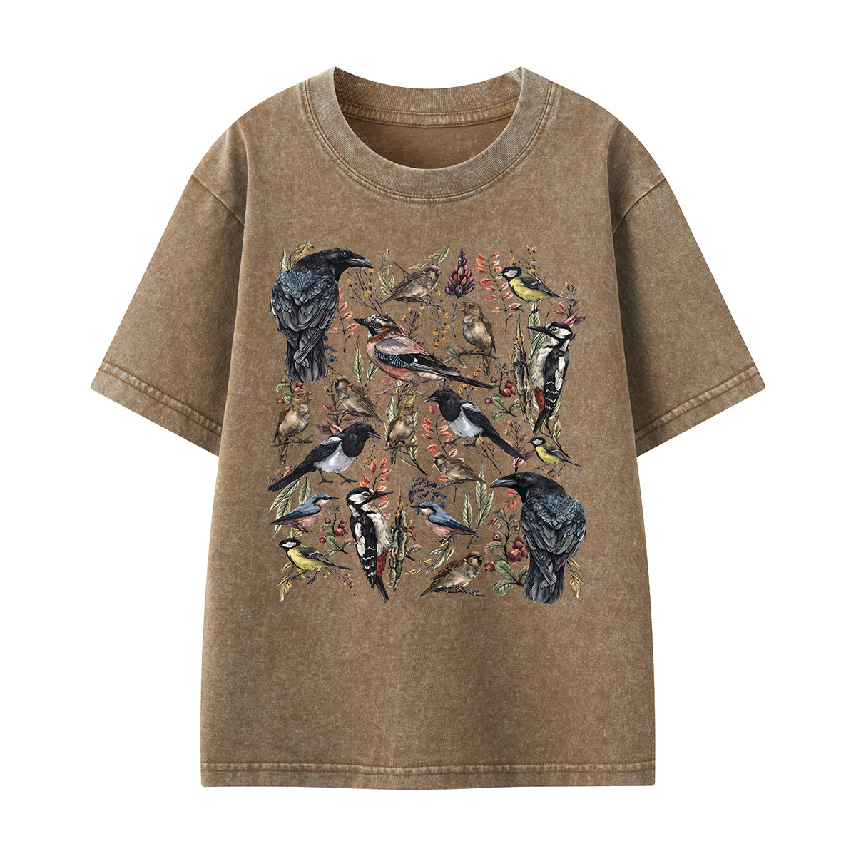 Vintage Wild Birds Botanical Kids Washed T-Shirt