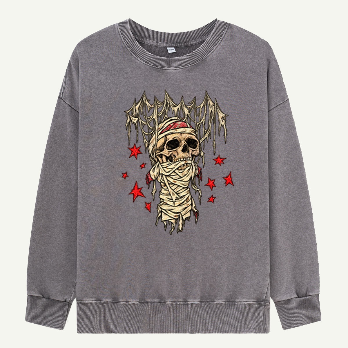 Bandaged Skull Red Star Dark Graphic Washed Sweatshirts