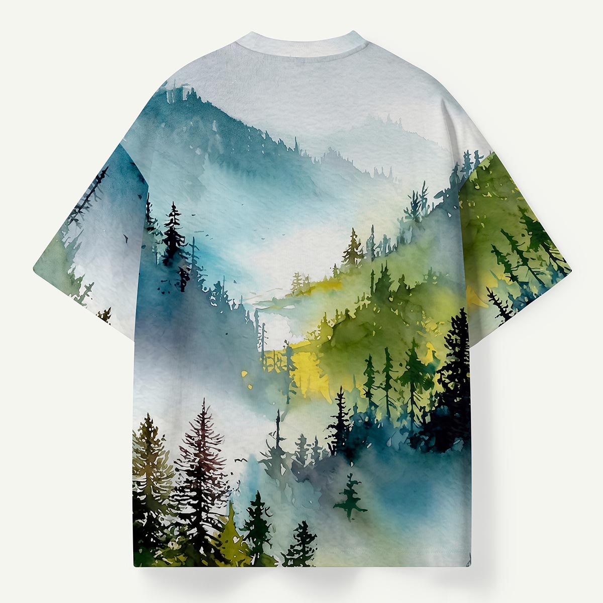 Watercolor Misty Mountain Forest Eco All-Over Print T-Shirt