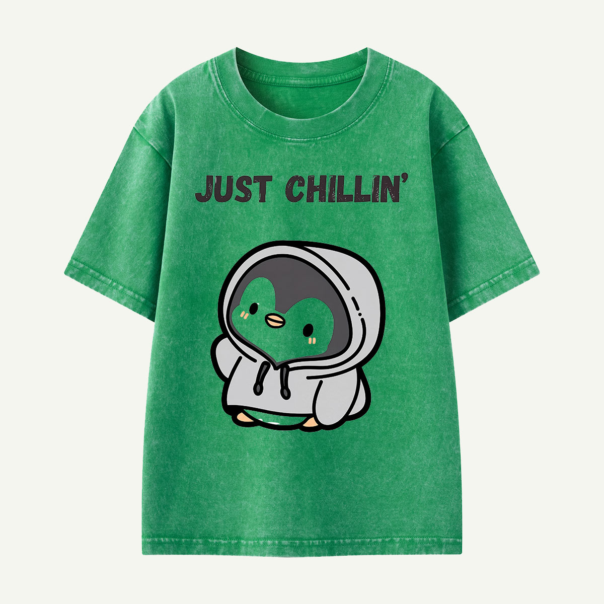 Just Chillin’ Hoodie Penguin Kids Washed T-Shirt