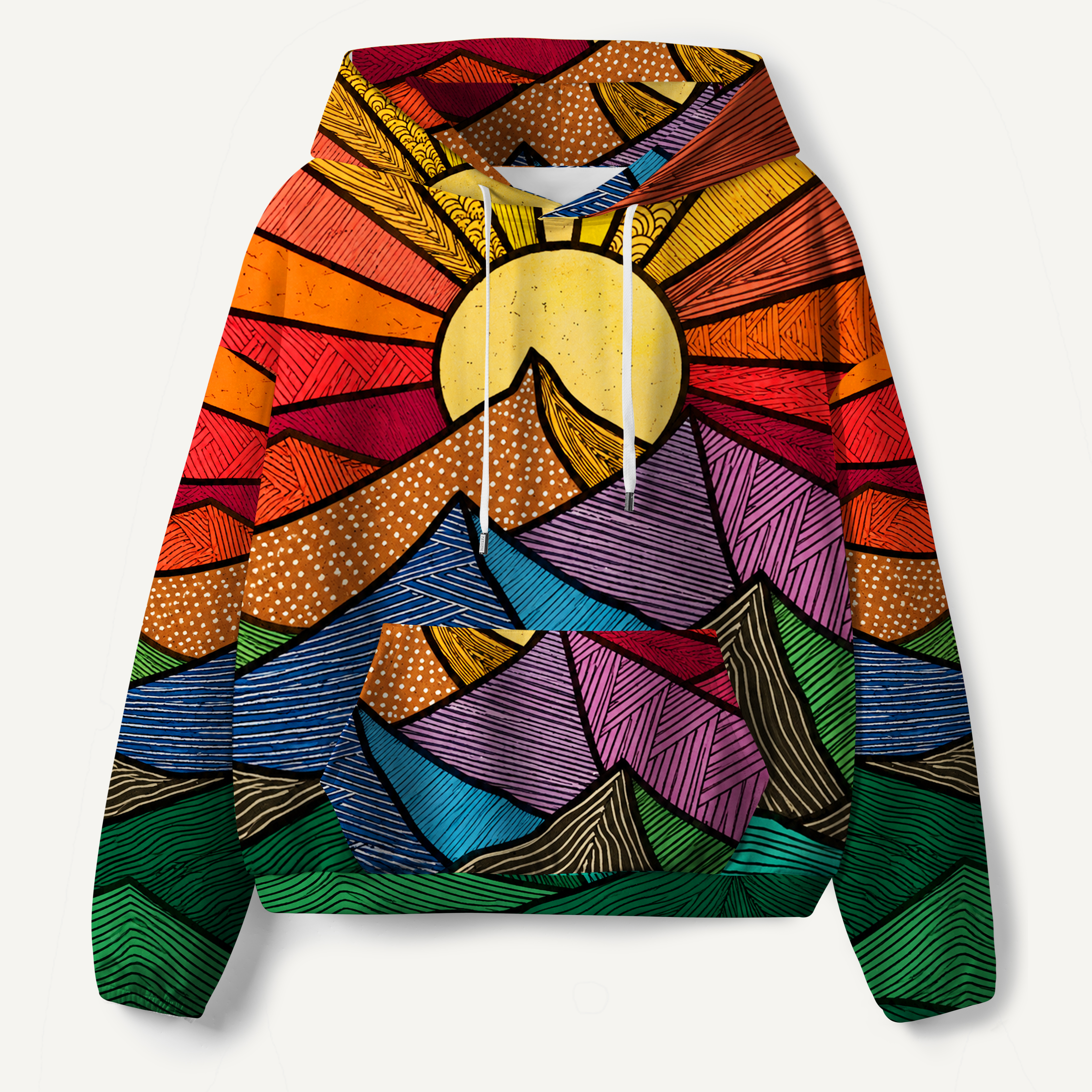 Retro Mountain Sunrise Layers All-over Printed Hoodie
