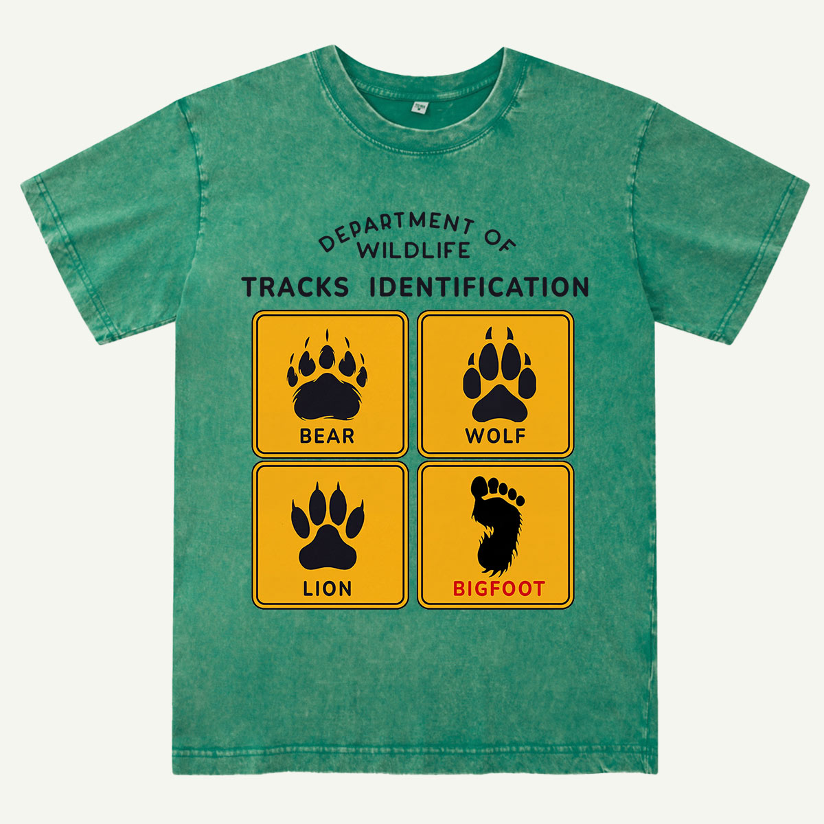  Department of Wildlife Tracks Identification Bear Wolf Lion Cryptids Washed T-Shirt
