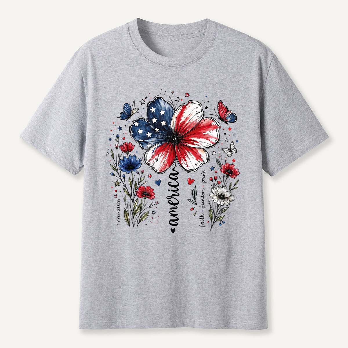 USA 250th Anniversary Floral T-Shirt