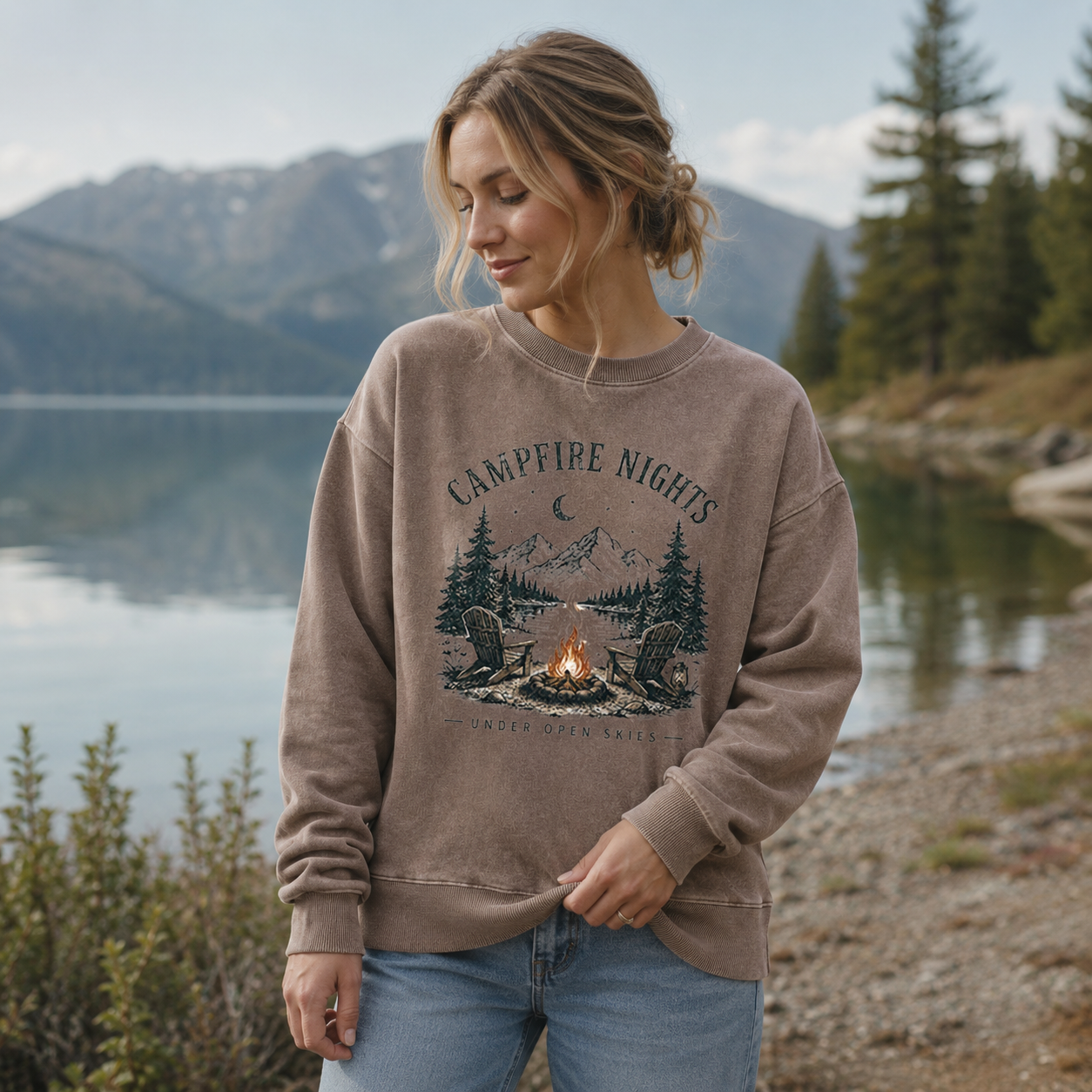 Campfire Nights Under Open Skies Washed Sweatshirts