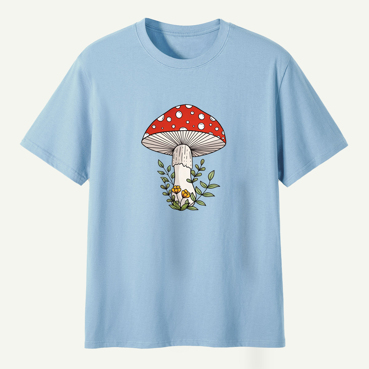 Red Amanita Mushroom Wildflower Botanical Illustration T-Shirt
