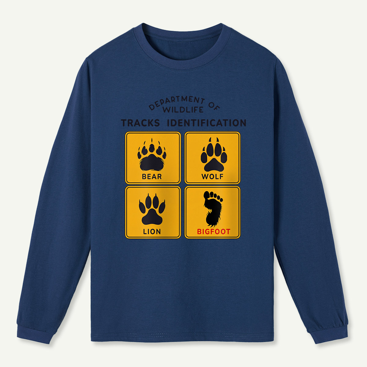 Department of Wildlife Tracks Identification Bear Wolf Lion Cryptids Long Sleeve T-Shirt