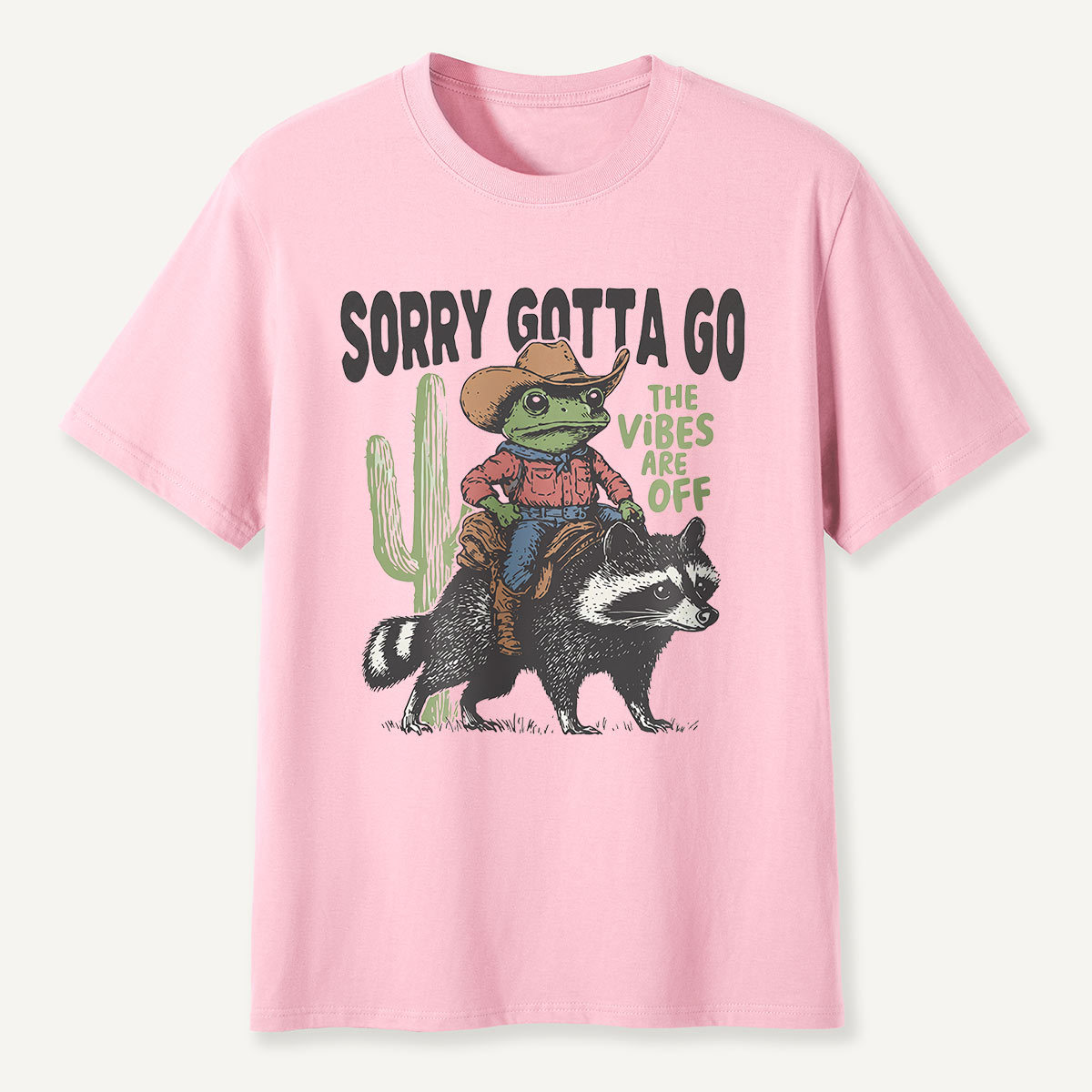 Sorry Gotta Go Cowboy Frog Riding Raccoon T-Shirt