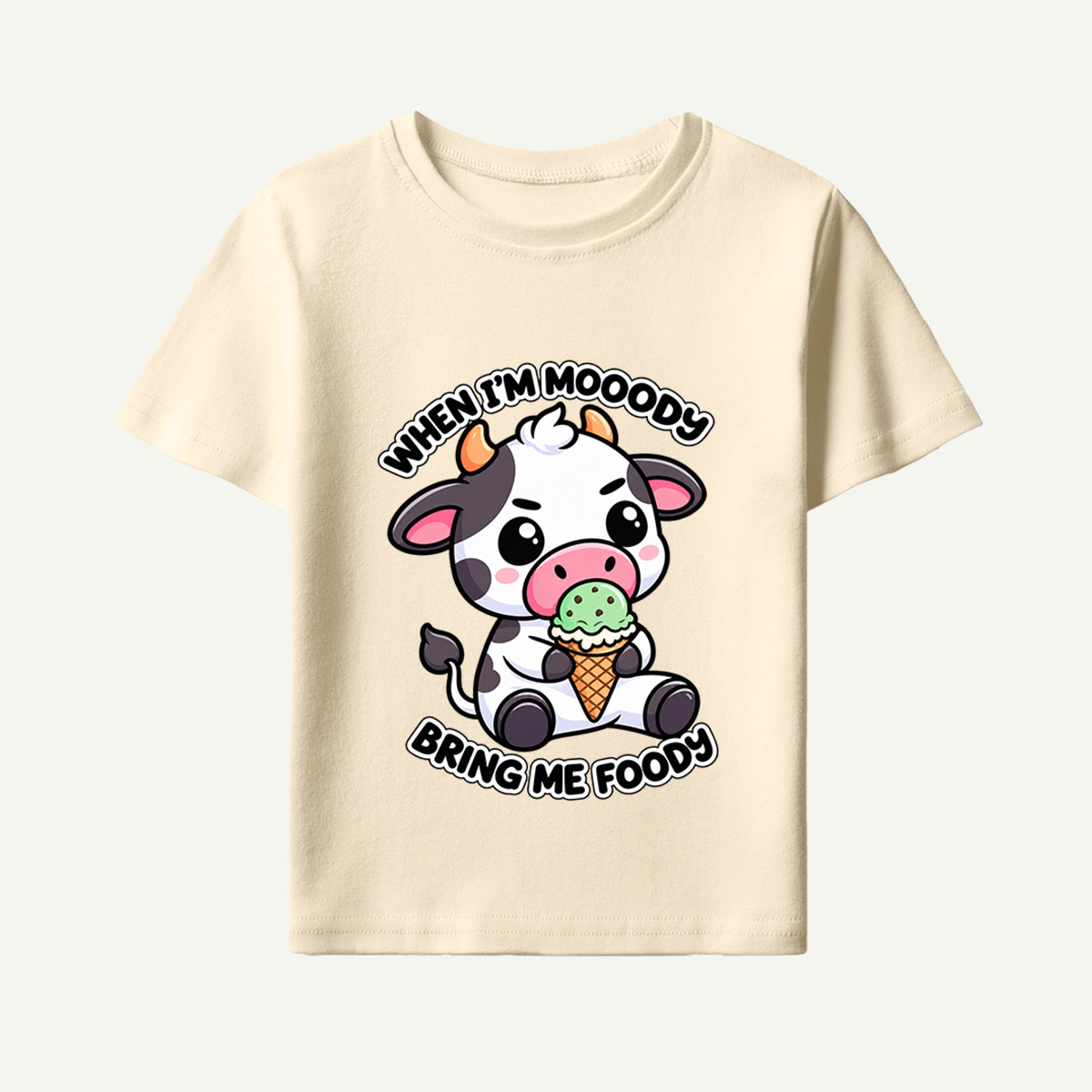 When Im Moody Bring Me Foody Cute Cow Quote Kids T-Shirt