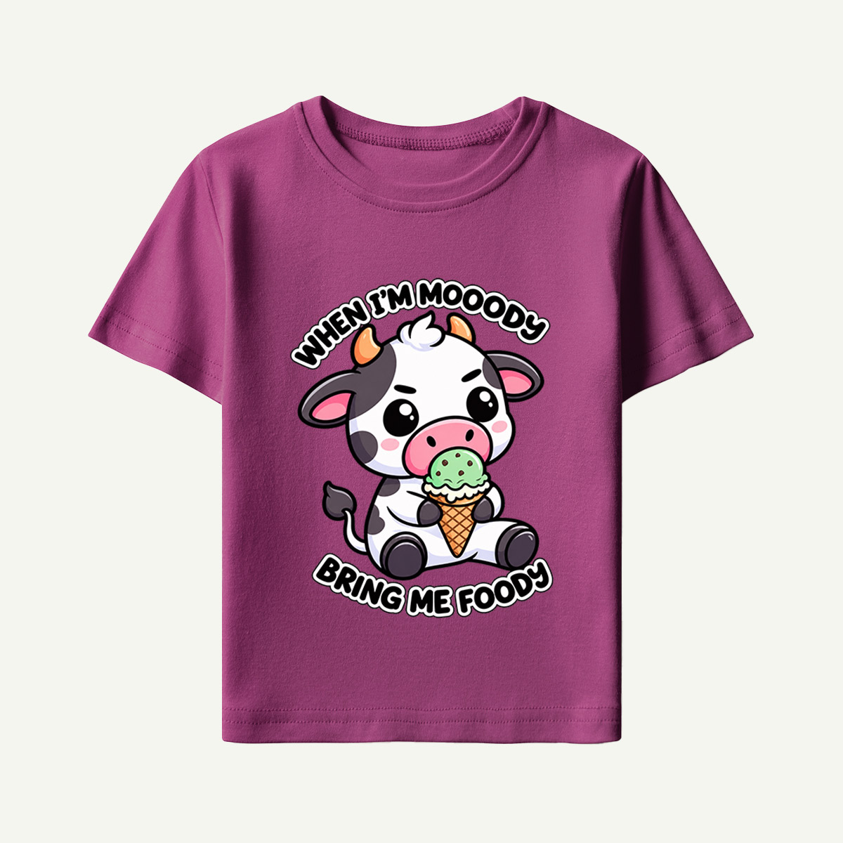 When Im Moody Bring Me Foody Cute Cow Quote Kids T-Shirt