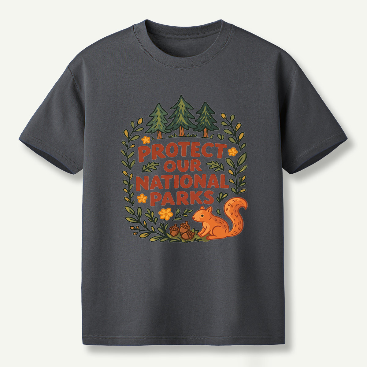 Protect Our National Parks Woodland Squirrel Wreath T-Shirt
