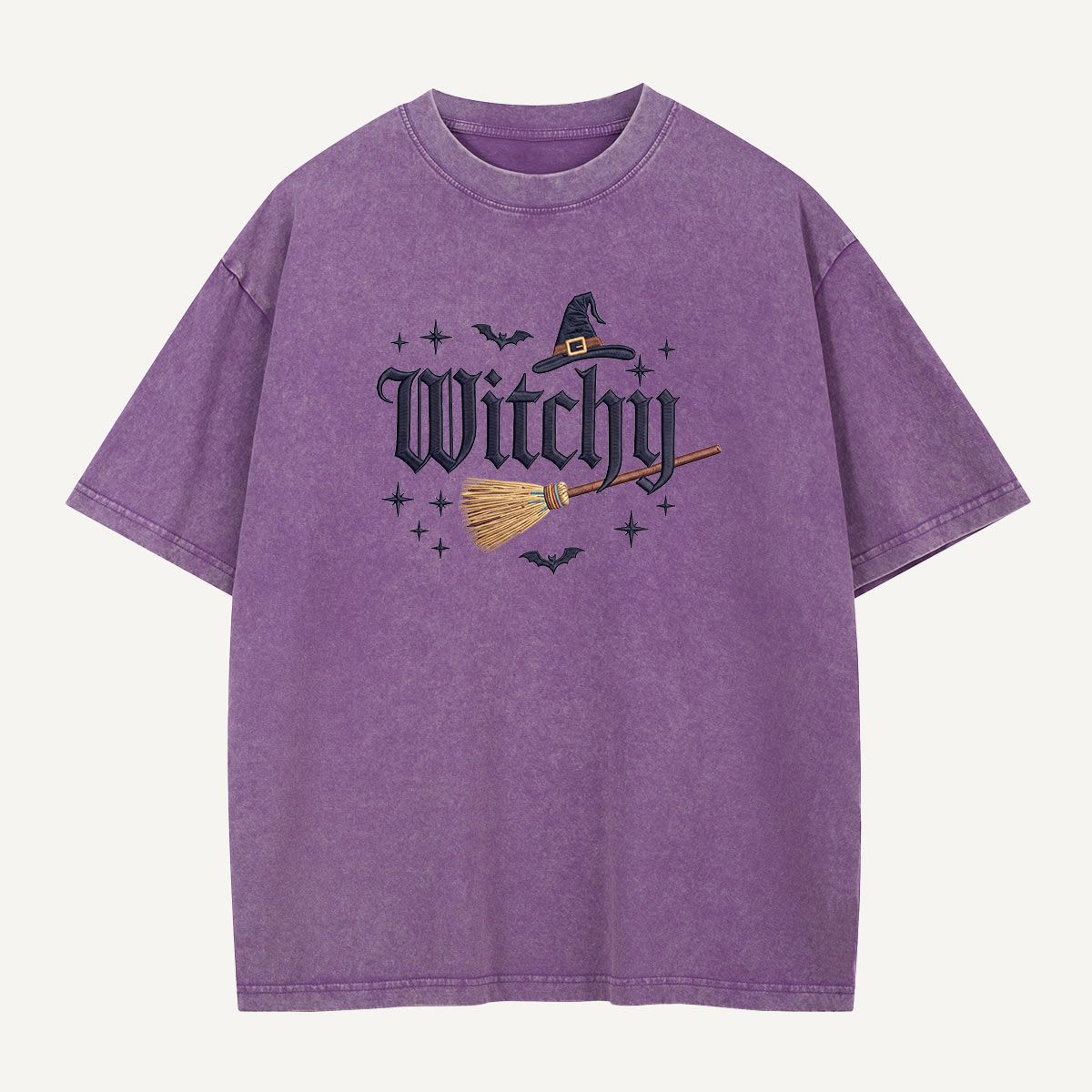 Witchy Nights & Bat Flights Embroidered Washed T-Shirt