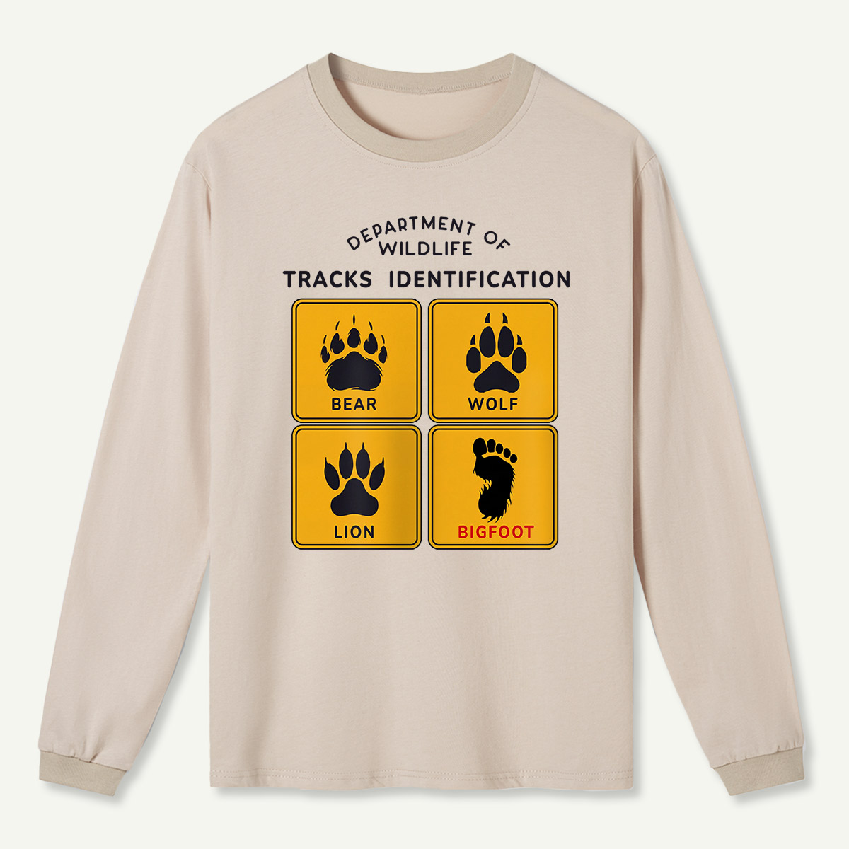 Department of Wildlife Tracks Identification Bear Wolf Lion Cryptids Long Sleeve T-Shirt