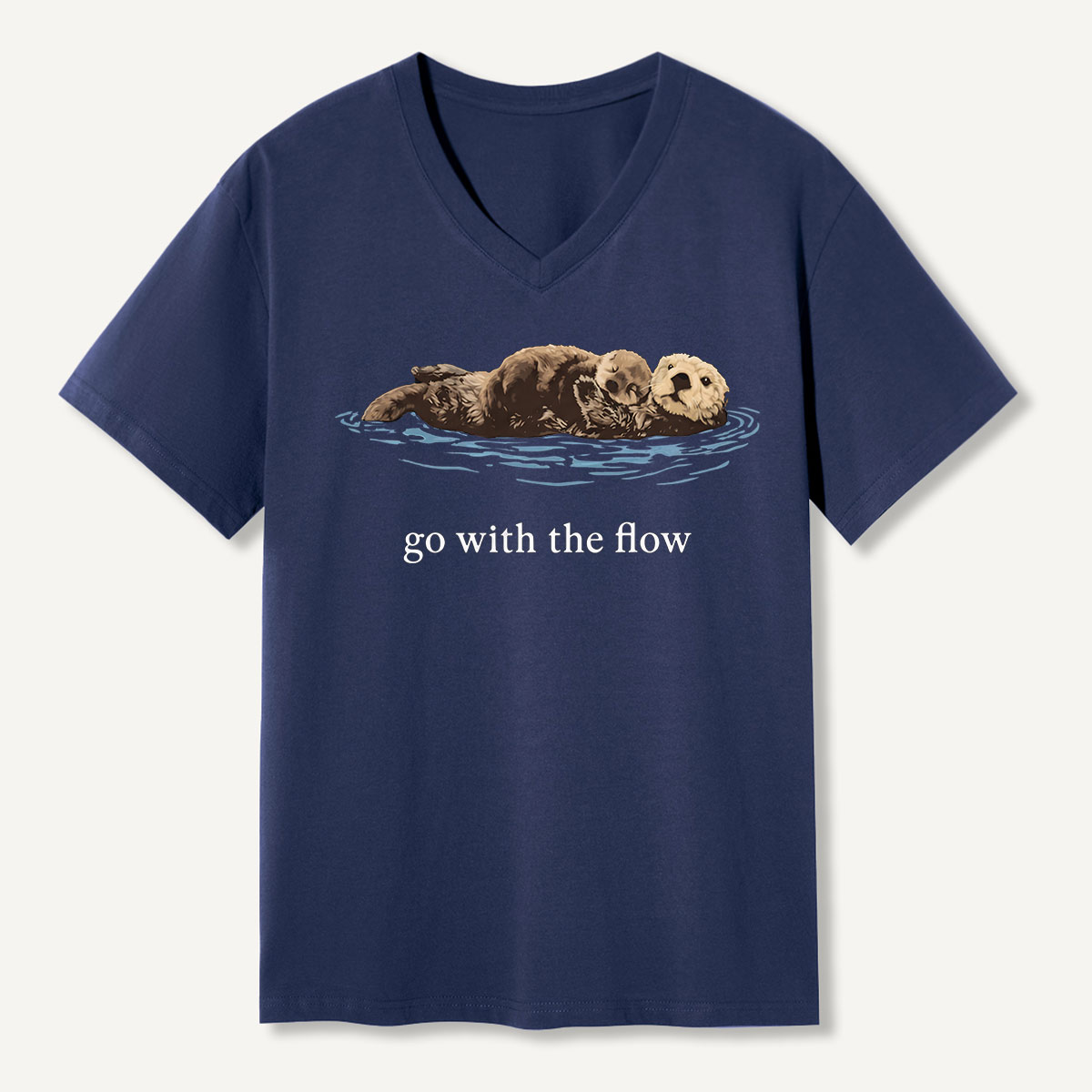 Go With The Flow Sea Otter Wildlife Nature V-neck T-Shirt