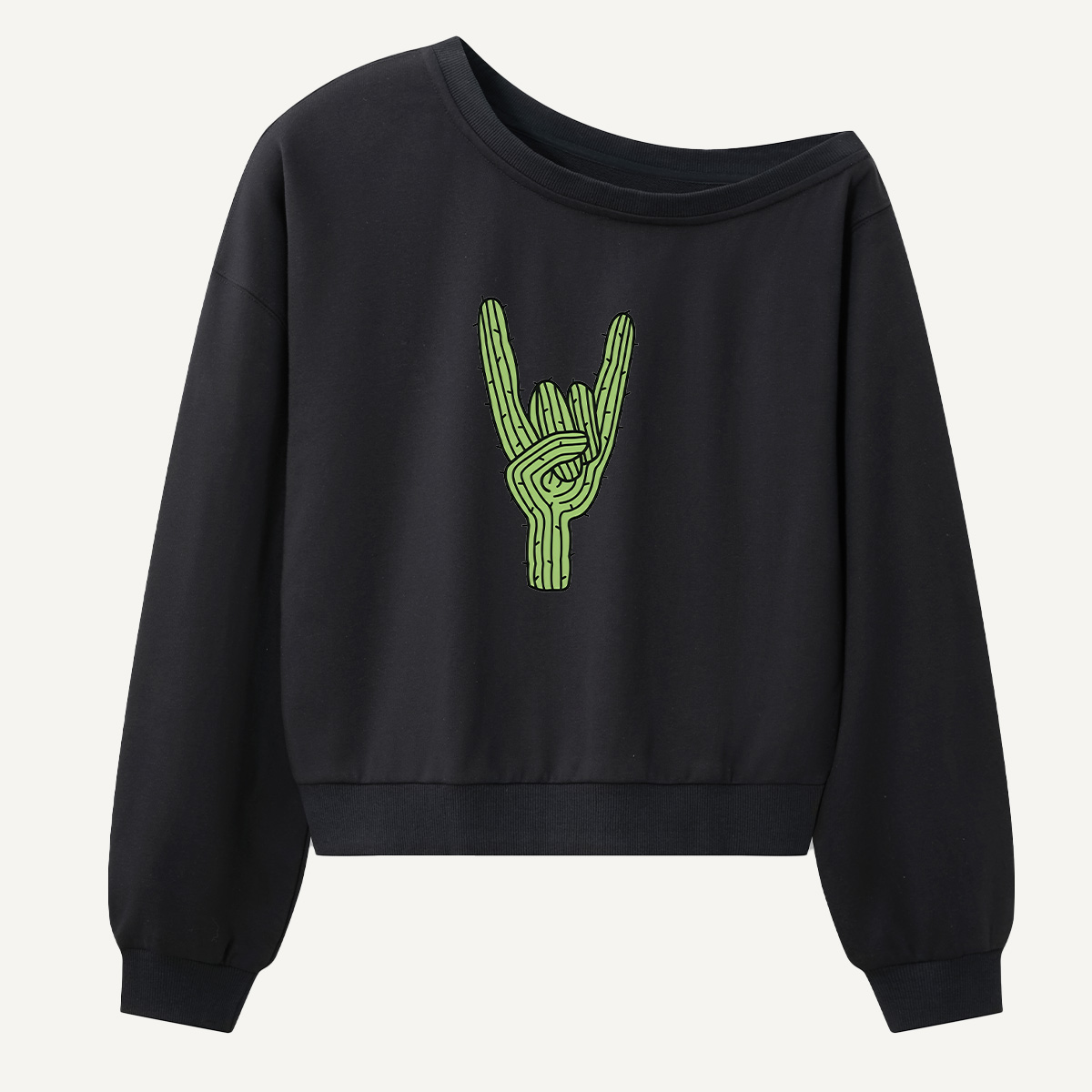 Cactus Rock Hand Sign Women Off Shoulder Sweatshirt